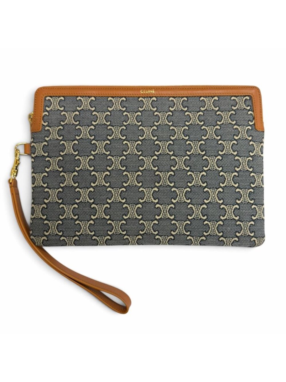 Celine Cuir Triomphe Small Pouch Canvas Leather Navy Ecru